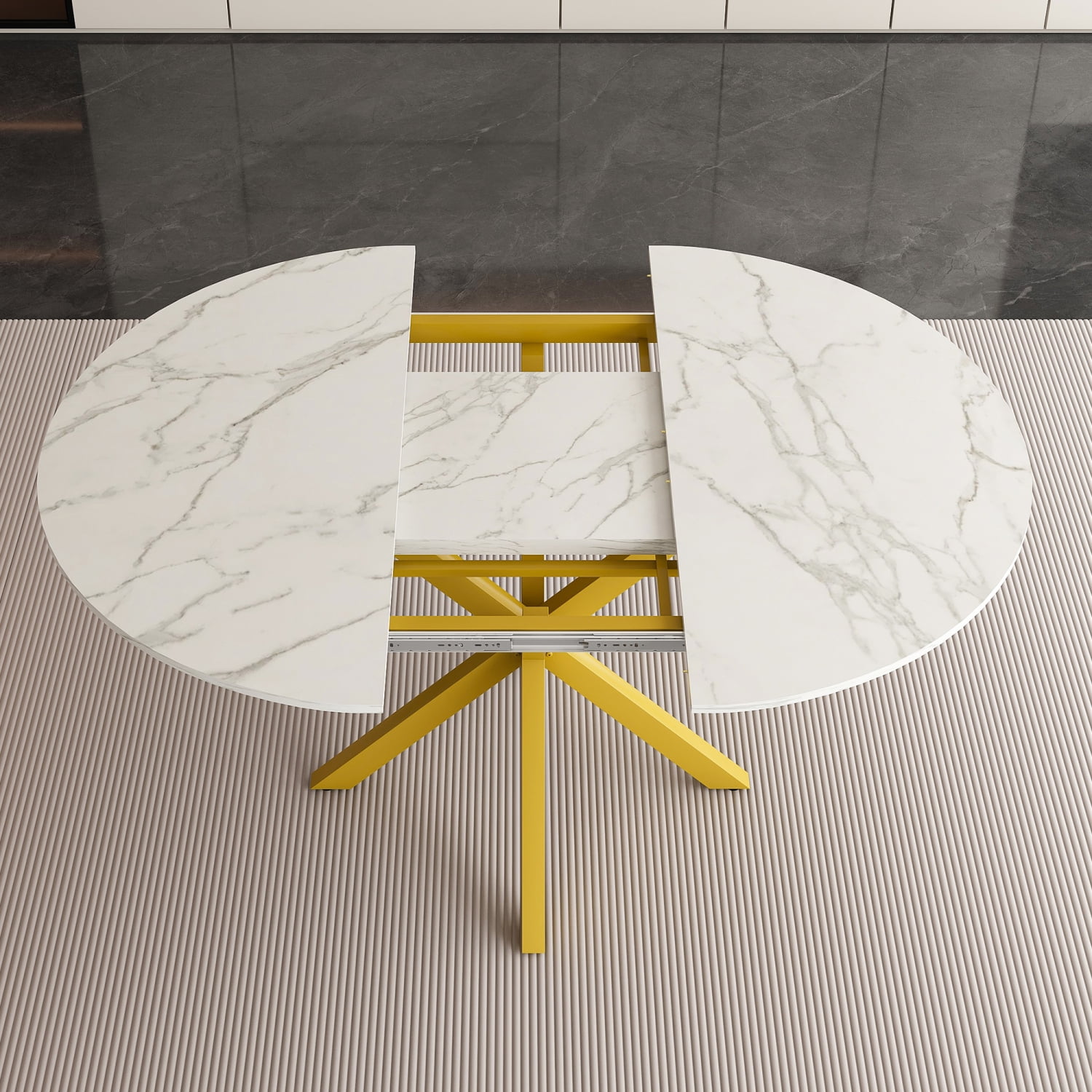 Modern and simple round dining table with extendable blades, carbon ...
