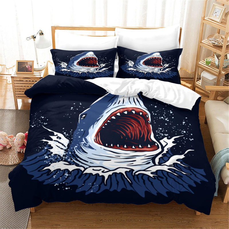 Milsleep - 3D Cartoon Sea Shark Animal Quilt Cover Set Ropa De Cama Set Funda Nórdica Fundas De Almohada