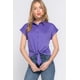 thumbnail image 1 of Saronite Blusa de Punto Elástico con Botones Delanteros Anudados Al Frente de Manga Corta de Color Liso, Color Morado (para Mujer), 1 of 4