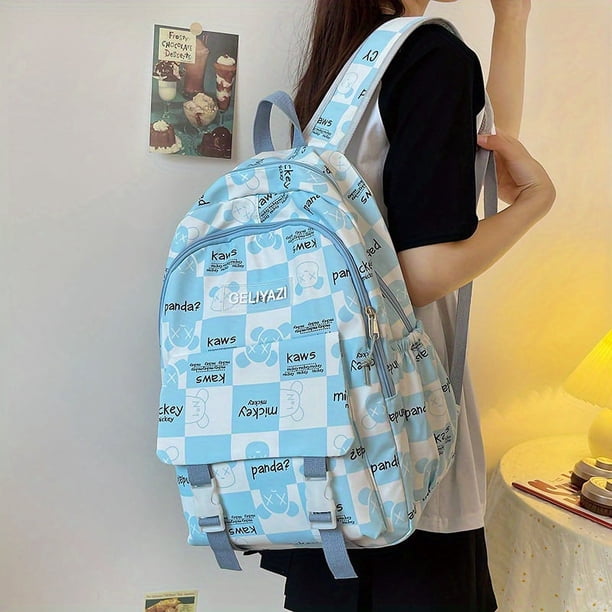 Cartoon Animal Print Laptop Backpack, Kawaii Nylon Travel Daypack, Preppy Laptop Schoolbag For Students