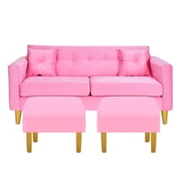 Bodevir - Sofa New Retro 3C + 2 Pouf Felpa 01 Rosado