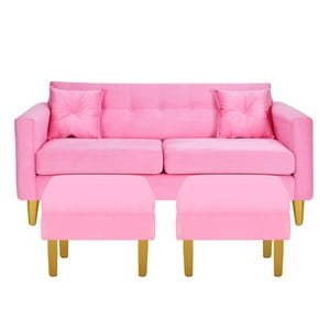 Bodevir - Sofa New Retro 3C + 2 Pouf Felpa 01 Rosado