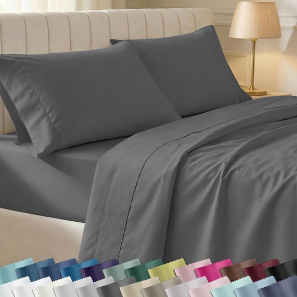 Juego de sábanas California Design Den, 100% algodón, 400 hilos, color gris