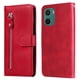 thumbnail image 1 of Funda tipo cartera para Motorola Moto E15 con bolsillo con cremallera y ranuras para tarjetas – Función de soporte Rojo, 1 of 5