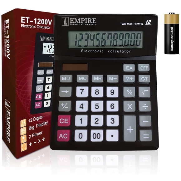 Calculadora EMPIRE ET-1200V de 12 dígitos con energía solar y batería
