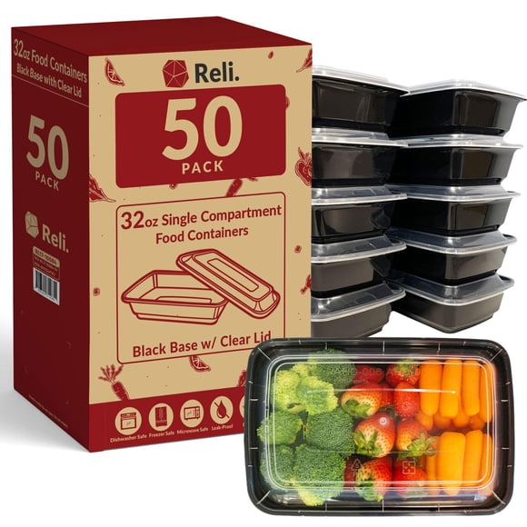 Contenedores de alimentos Reli. Meal Prep, 32 oz, 1 compartimento (paquete de 50)