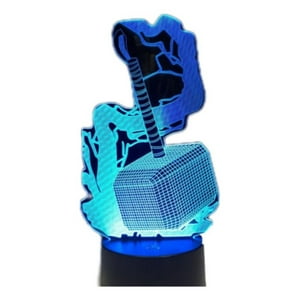 Lelumania - Lampara Ilusion 3D Martillo Thor De 7 Colores, Base Touch