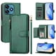 thumbnail image 3 of Funda tipo cartera para Oukitel C51 con bolsillo con cremallera, tarjetero, soporte, correa para la muñeca y tapa de cuero verde, 3 of 5