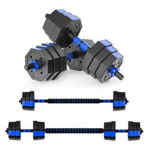 Mancuernas Ajustables Set De 20 Kg Total Fitnics 2En1 +Barra Color Azul