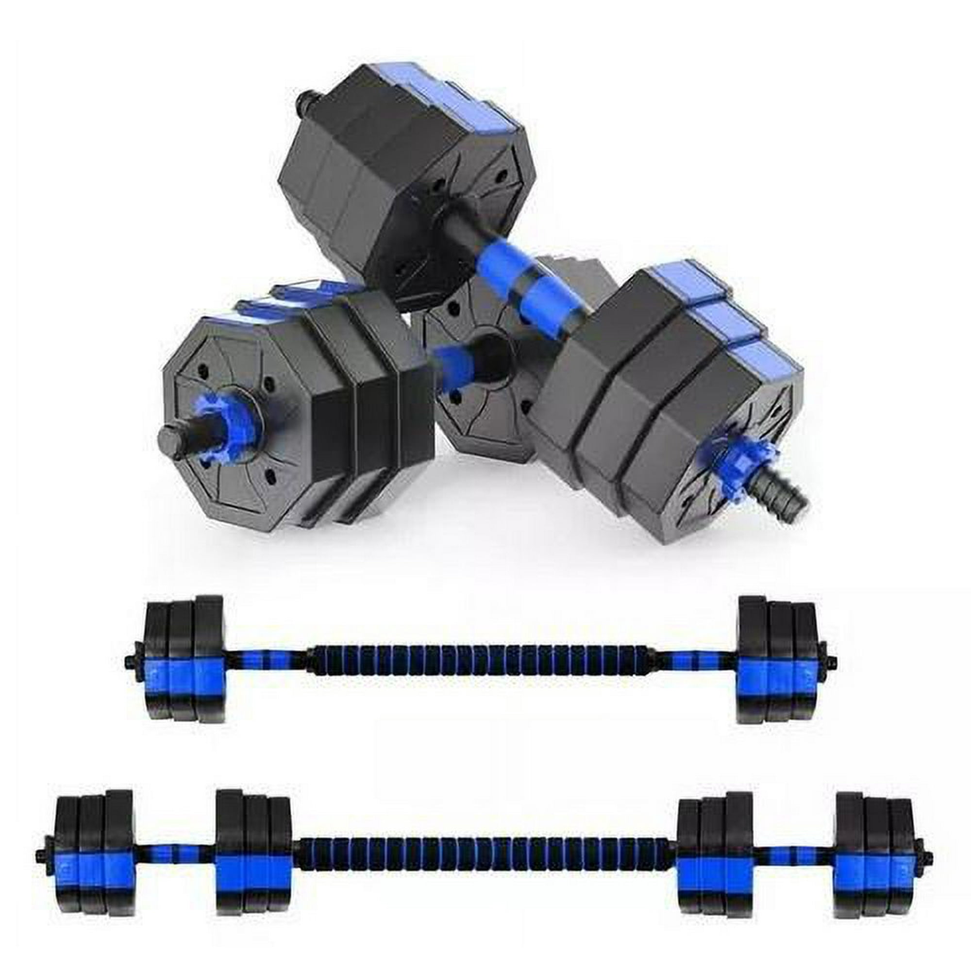 Mancuernas Ajustables Set De 20 Kg Total Fitnics 2en1 +barra Color Azul