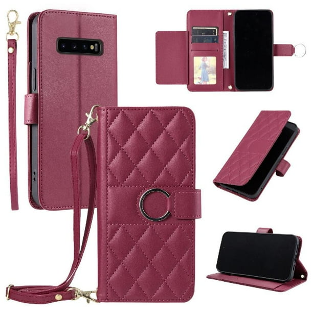 Funda tipo billetera FOXDOCK para Samsung Galaxy S10 – Tapa abatible con correa para mujer