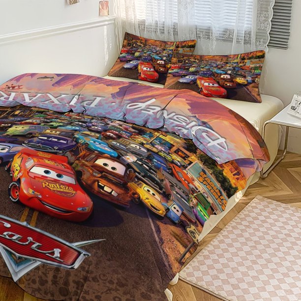 Cars Lightning McQueen Boys 3 Piece Bedding with 1 Flat Sheet And 2 Pillowcases Twin Bed Sheets