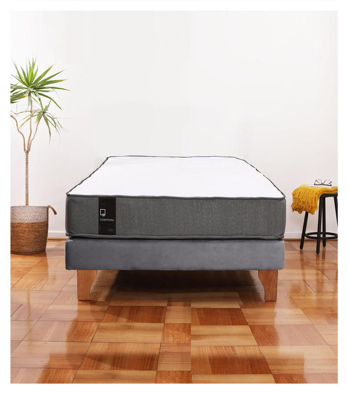 Latam Home - Cama Europea Zen Best 1.5 Plaza Colchon Resortes Base Dividida Tela Gris