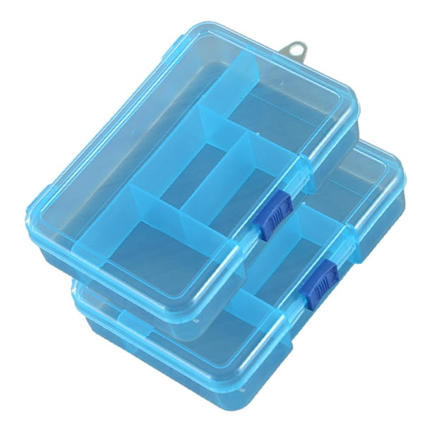 Caja de almacenamiento de plástico transparente de 5 celdas con botón deslizante, caja para guardar joyas, artículos de papelería