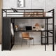 thumbnail image 1 of Queen Size Loft Bed Frame with Built-in Wardrobe, Metal Loft Bed with Desk and Storage Shelves, Black, 1 of 3
