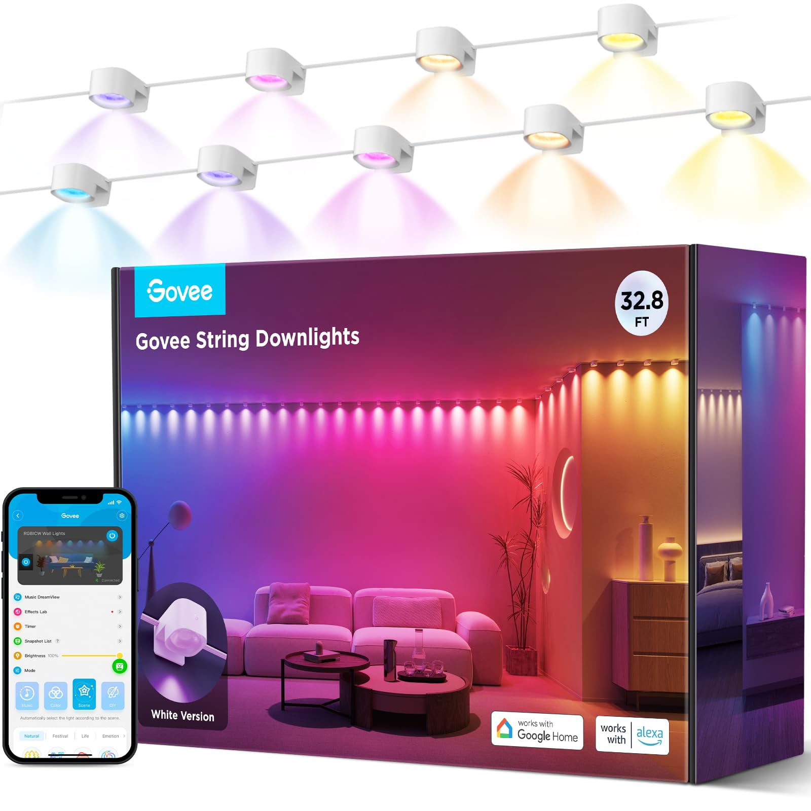 Cadena De Luces Led Inteligentes Govee Rgbic De 32.8 Pies Con 50 Led