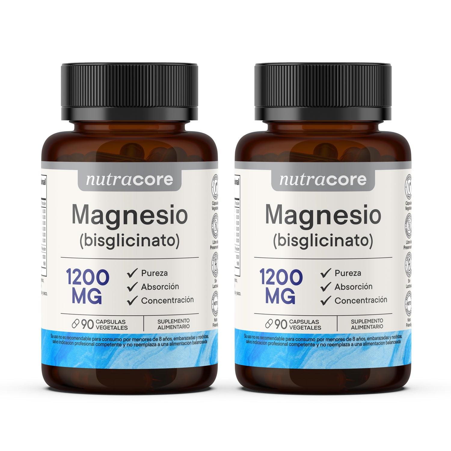 Bisglicinato De Magnesio 1200mg - 180 Capsulas (Pack 2x90 Caps)
