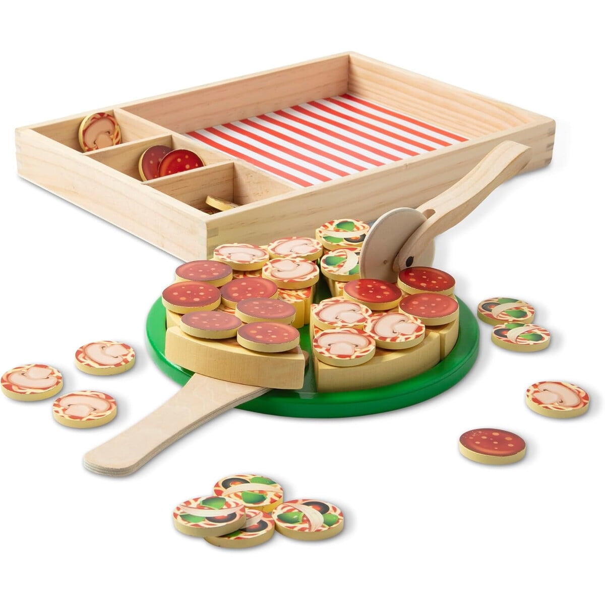 Set Pizza Madera Melissa Doug 36 Toppings Juguete Cocina