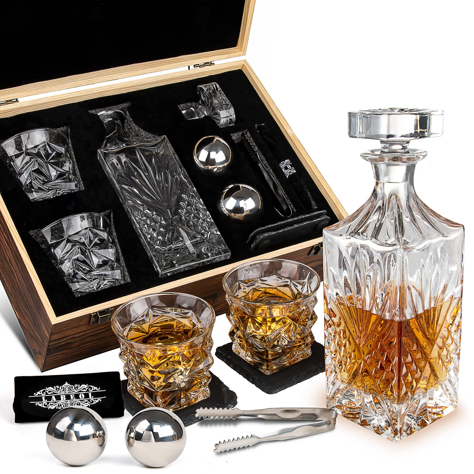 Juego De Decantador Para Whisky Labeol 750 Ml Con Vasos De Acero Inoxidable