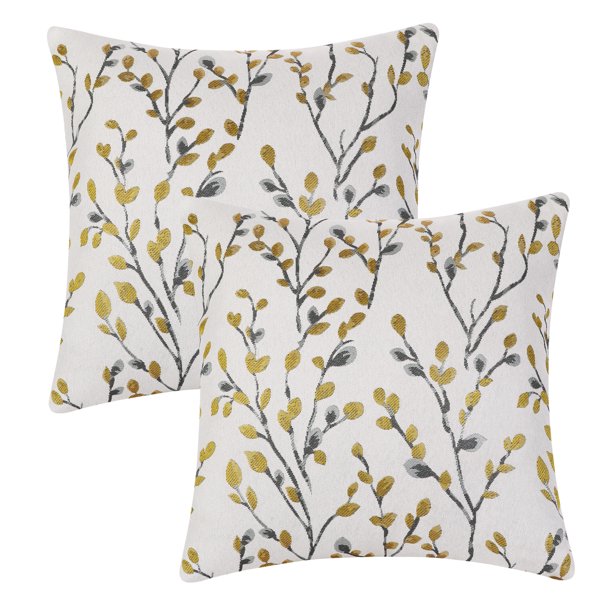 REGALWOVEN 2 Piezas Funda de Almohada Decorativa Clásica Bordada Jacquard Teal Patrón de Fundas de Almohada para Exterior Interior Flor Amarilla 24" x 24"