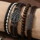 thumbnail image 2 of 4pcs/Set Braided Wrap Leather Bracelets For Men - Vintage, Life Tree, Rudder Charm, Wood Beads Wrist Black Brown, 2 of 4