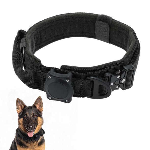 Collar de Perro Unique Bargains Collar de Perro Táctico Impermeable con Asa de Control y Hebilla de Aleación de Zinc Collar de Perro para AirTag Perros Medianos Grandes Grande Negro