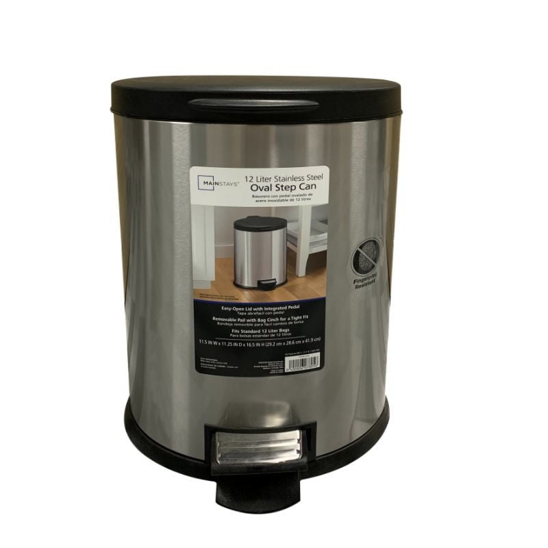 Mainstays - Basurero 12 Litros Ova Acero Plateado