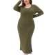 thumbnail image 1 of Vestido Agnes Orinda para Mujer Talla Grande Día de San Patricio, Tejido de Canalé con Abertura Lateral, Cuello Redondo, Manga Larga, Ajustado, Casual, Maxi Vestido 2X Verde Militar, 1 of 5