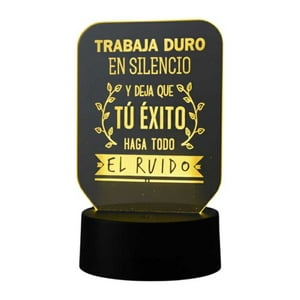 Lampara Ilusion 3D Frase: Trabaja Duro En Silencio... De 7 Colores, Base Touch