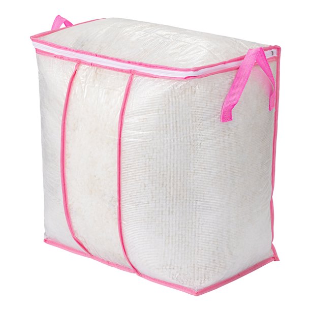 REGALWOVEN 1 Pcs Almacenamiento de Ropa, Bolsas de Almacenamiento, Bolsas de Mudanza con Ventana para Organizar Edredones, Organizadores de Armario con Asas Rosa 18.1*10.2*18.9in