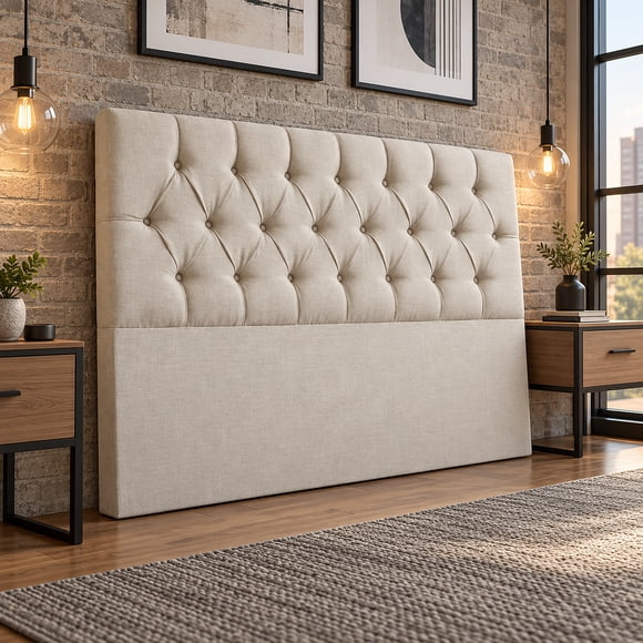 Respaldo de Cama 2 Plazas Capitoné Tapizado en Lino Beige 150 x 130 cm