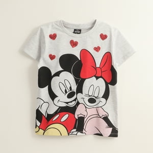 Polera Manga Corta Niña Minnie Lentejuelas Gris Disney