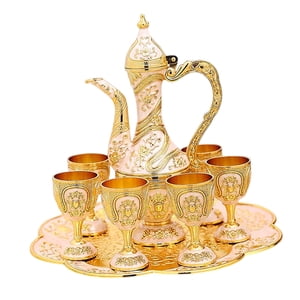 Bothyi - Juego De Cafetera Turca Vintage, Modelo Mediano, Juegos De Té, Vasos, Regalo De Boda, Blanco Áureo