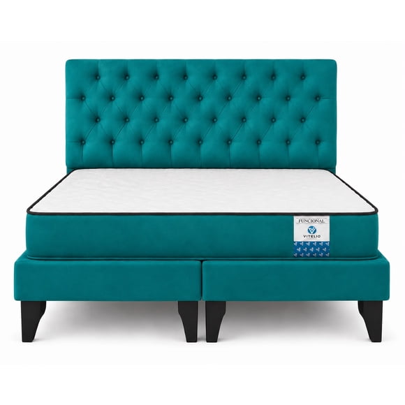 Cama King Plazas Turquesa Europea Incluye Base+respaldo+colchon