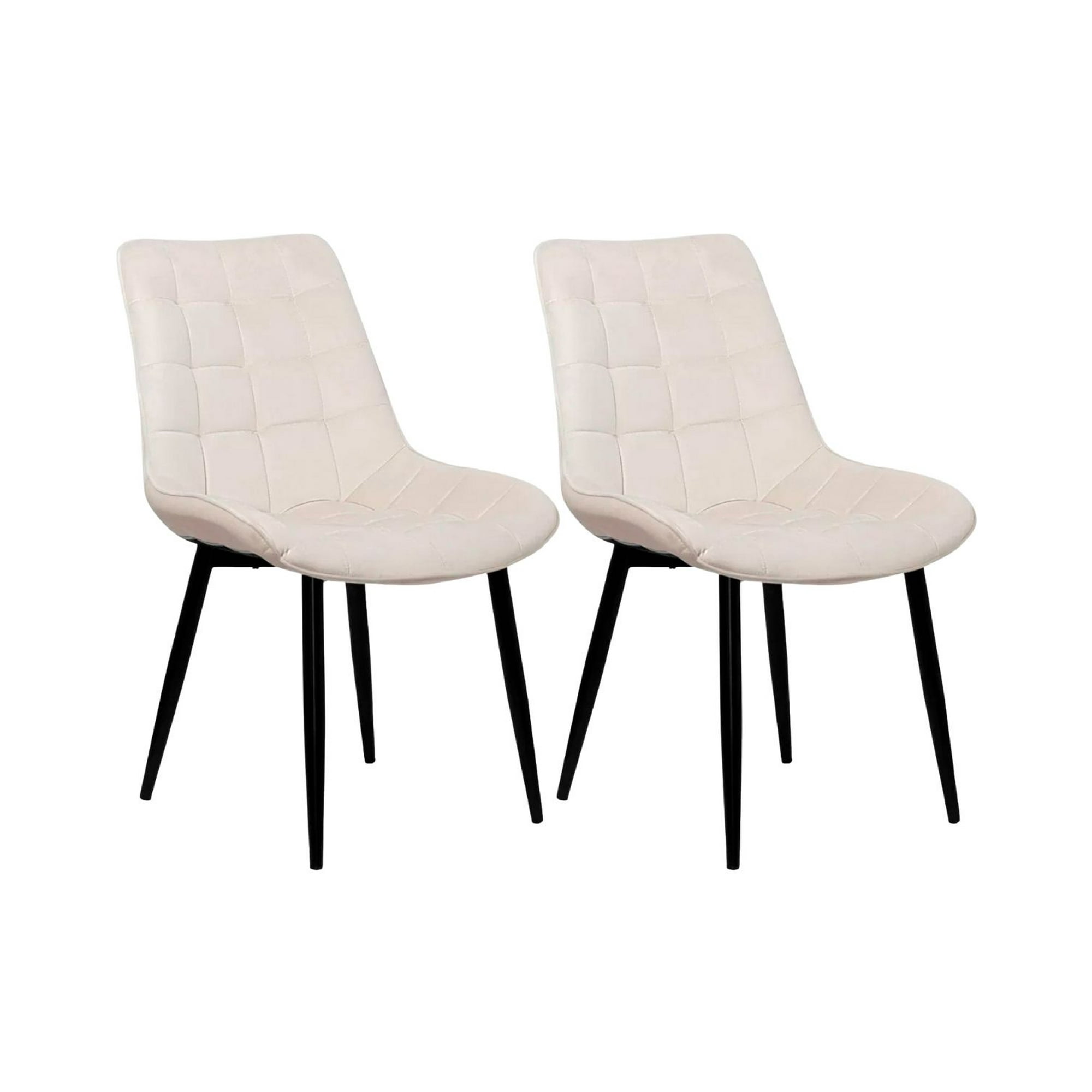 Habita2 Chile - Pack 2 Sillas Para Comedor Tapizado Felpa Con Diseño Cuadro Base Negra - Beige