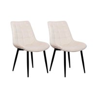 Habita2 Chile - Pack 2 Sillas Para Comedor Tapizado Felpa Con Diseño Cuadro Base Negra - Beige