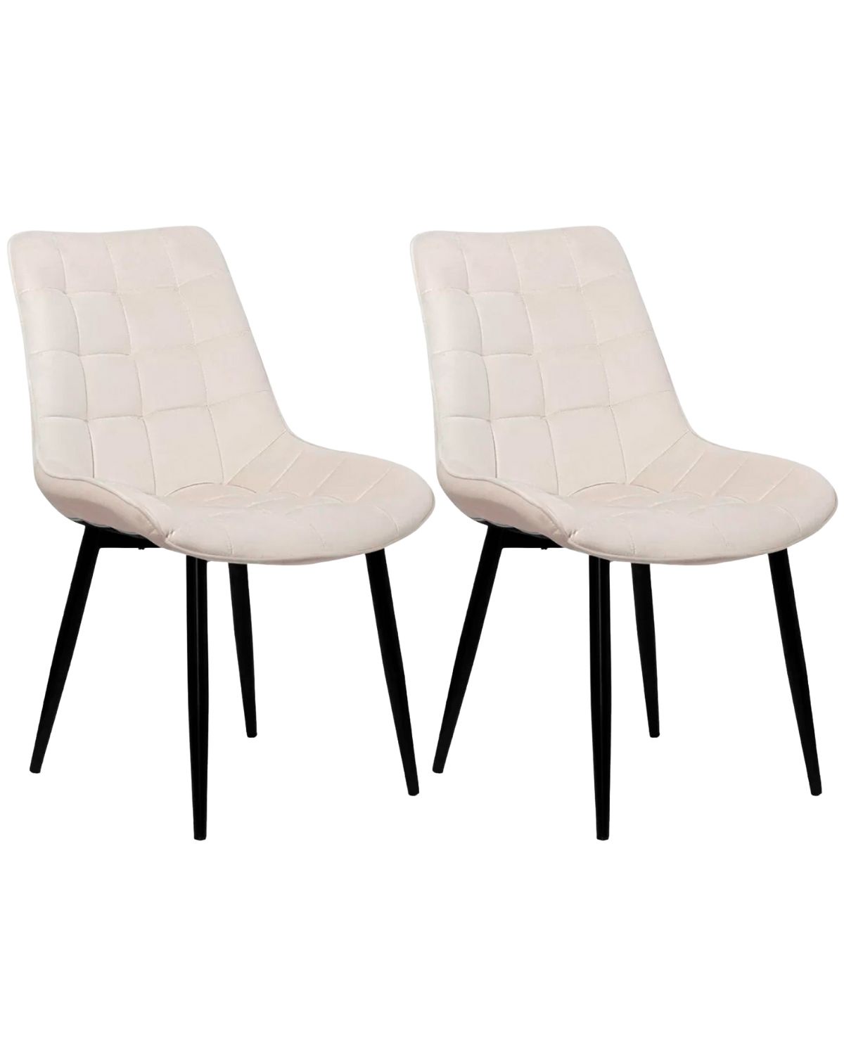 Habita2 Chile - Pack 2 Sillas Para Comedor Tapizado Felpa Con Diseño Cuadro Base Negra - Beige