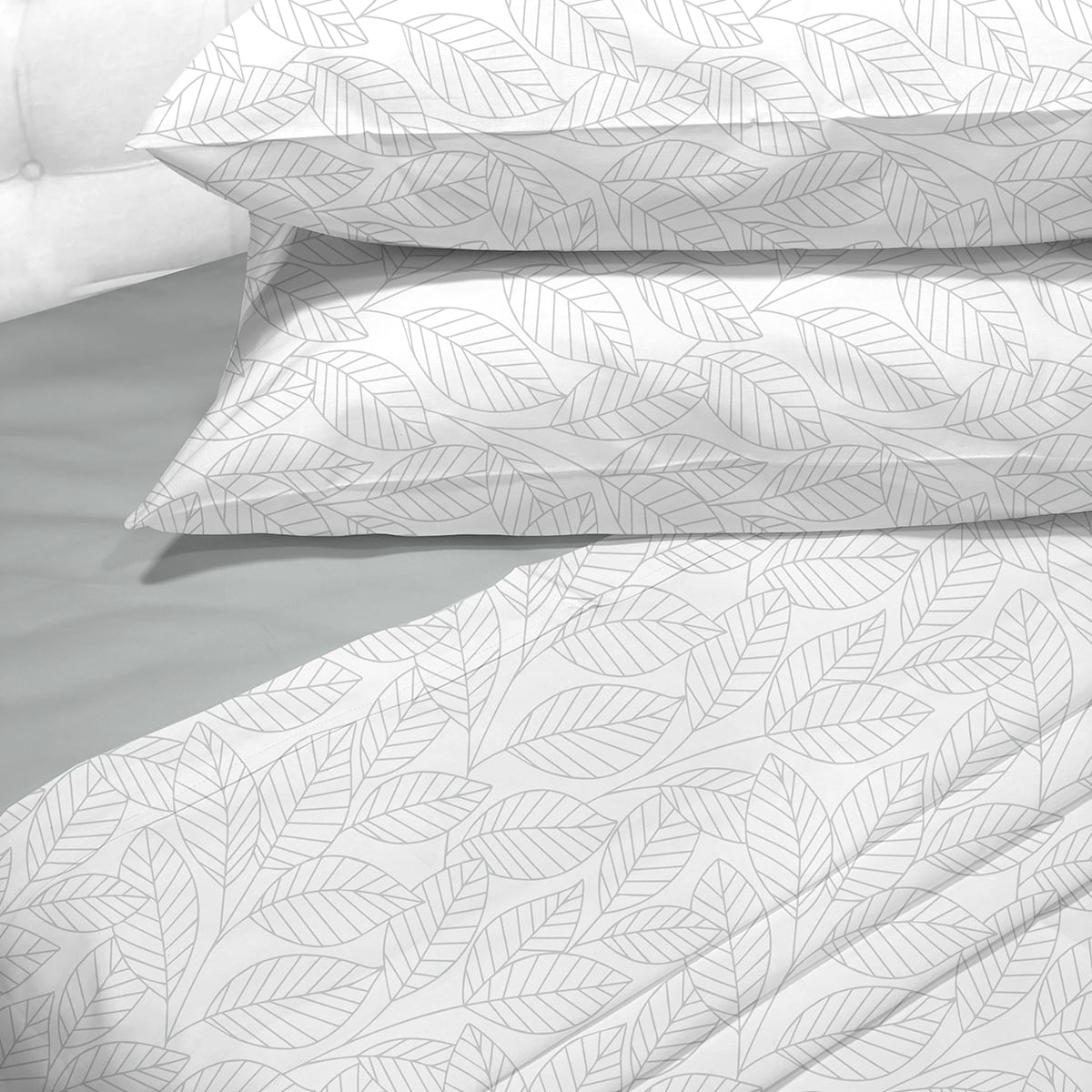 Sabanas Andes 180 Hilos Estampada Hojas Gris 1.5 Plazas