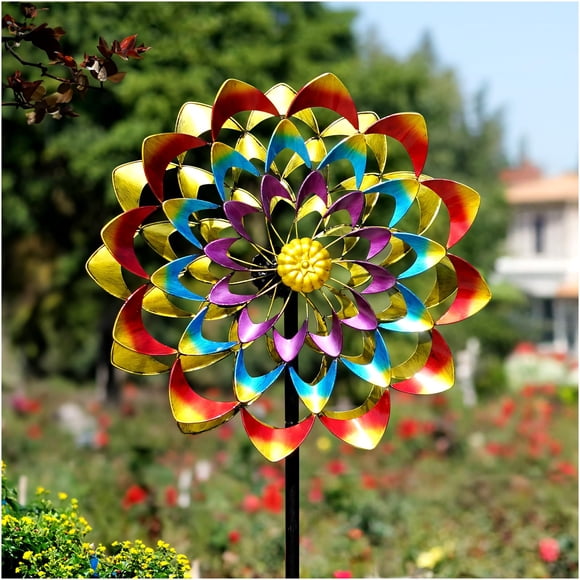 Molino de viento para jardín Lariander de metal arcoíris de 213 cm