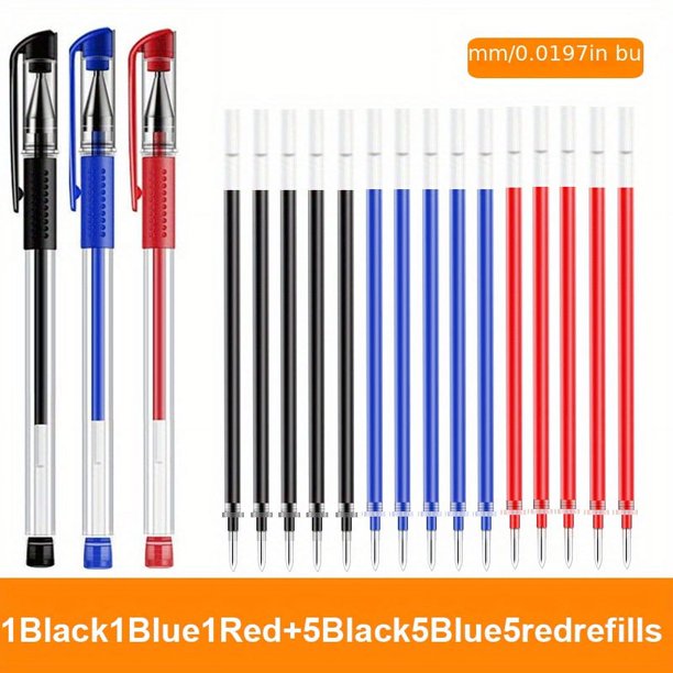 18pcs Gel Pen Set: Brighten Up Your School Supplies with 0.5mm Ballpoint Pens in Black, Blue & Red!