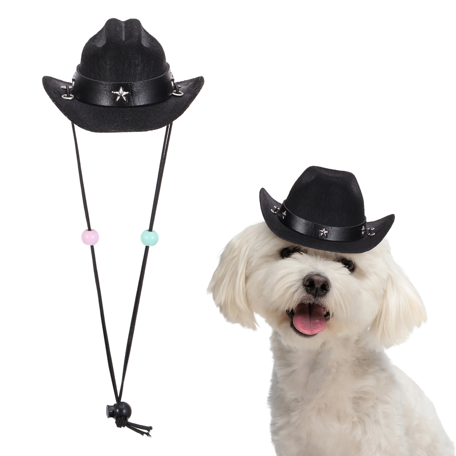 Sombrero de vaquero para perro Uxcell, mini sombrero de vaquero para mascota con correa ajustable, gorra de cosplay con estrella, (Negro, S), para perros y gatos / disfraz de Halloween