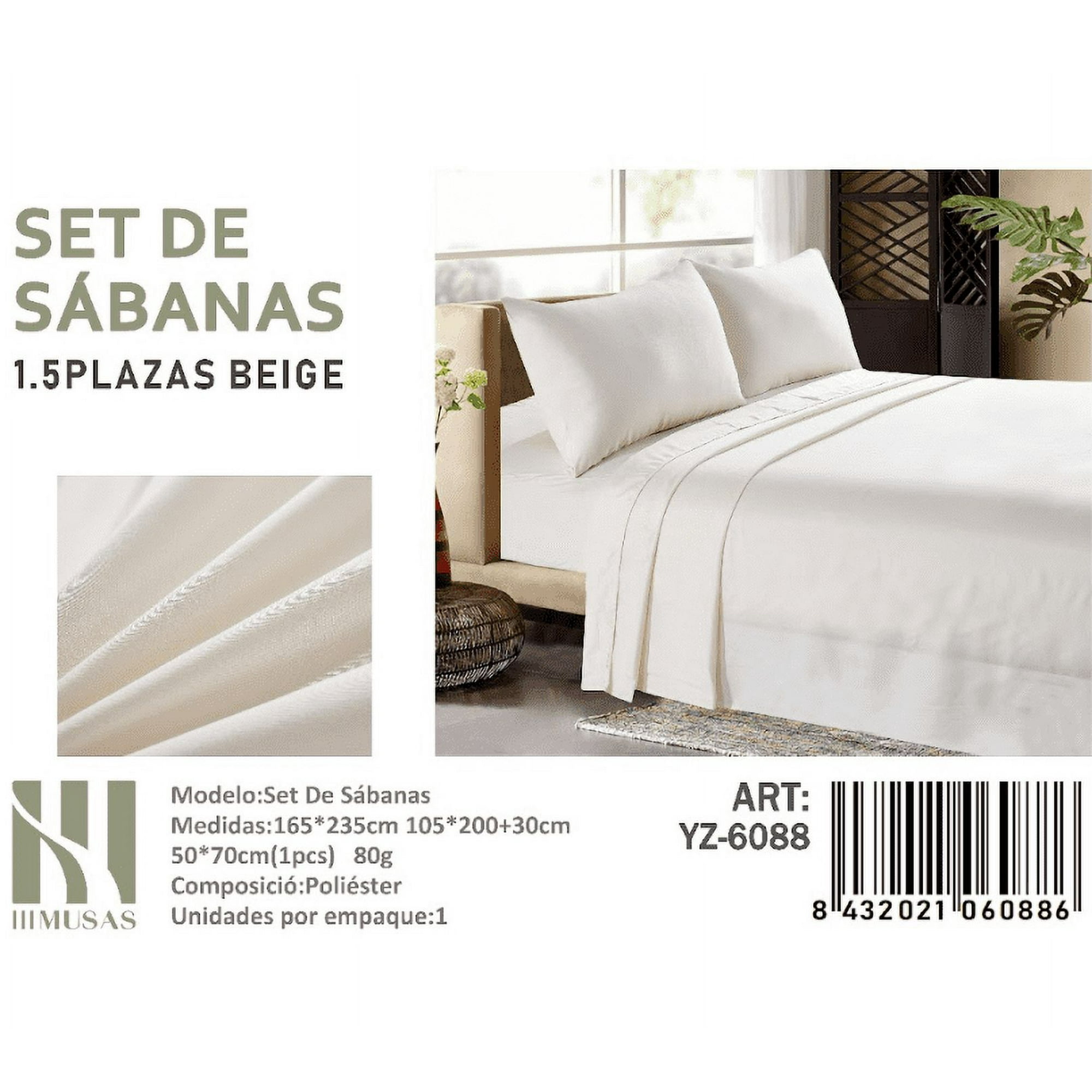 Mundo Shopping - Set De Sabanas 1.5 Plazas De 150 Hilos 1 Funda De Almohada Color Beige