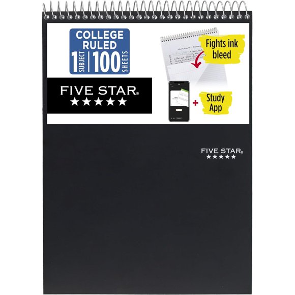 Five Star Top Spiral Notebook Study App, 1 Subject, College Ruled