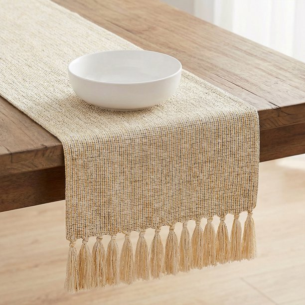 Camino de Mesa REGALWOVEN para Decoración de Cocina Cumpleaños, Camino de Cocina de Poliéster Lavable para Decoración de Mesa de Cocina y Comedor Beige 13x94.5 pulgadas