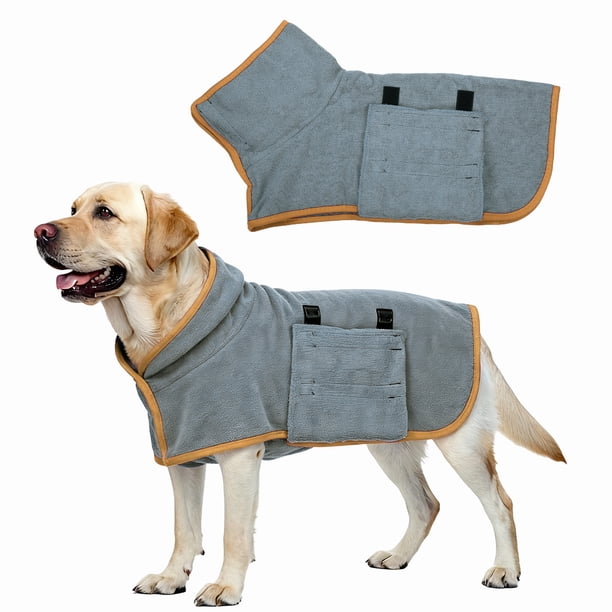 Uxcell Abrigo Secador para Perros, Batas para Perros para Después del Baño Bata Súper Absorbente Toalla Suave Ajustable, (XS, Gris y Ribete Naranja), Diseñado para Secado Rápido