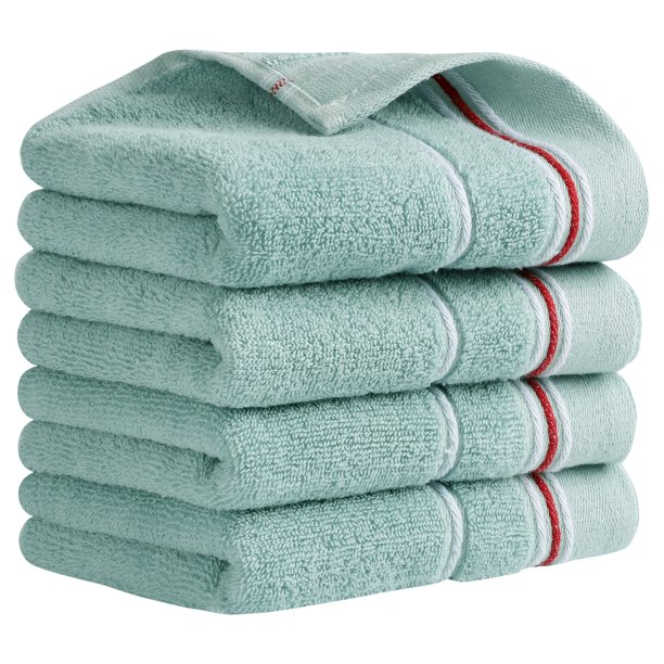 REGALWOVEN Toallas de Mano de Algodón, Toalla de Mano Sólida Suave y Absorbente para Baño, Cocina, Lavado de Cara, Regalos para el Hogar Azul Claro Juego de 4 Piezas