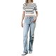 thumbnail image 2 of INSPIRE CHIC Top de rayas de manga corta para mujer, camiseta de cuello redondo, verano 2026, suéter casual corto de punto, S negro a rayas, 2 of 6