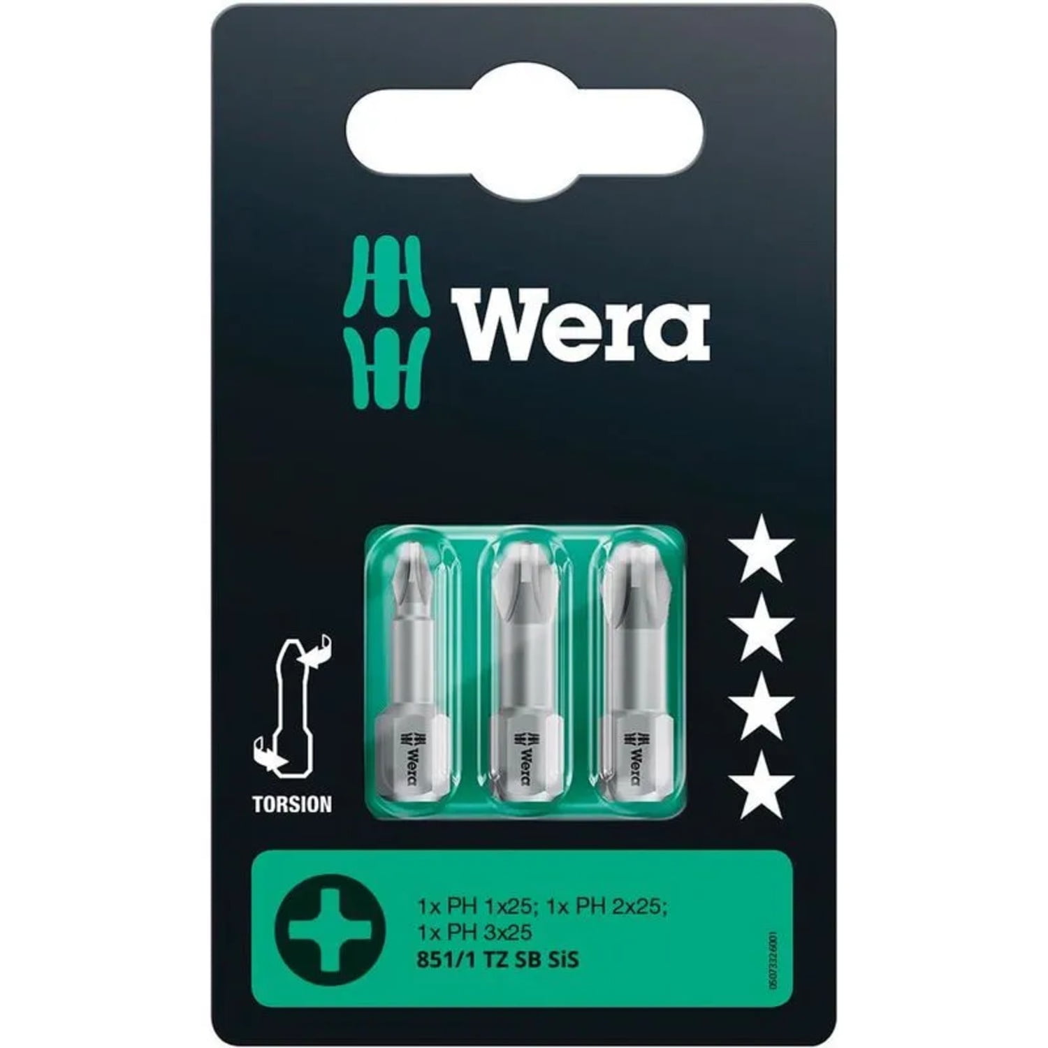 Wera - Set 3 Puntas Phillips Ph1 / Ph2 / Ph3 X 25 Mm Con Torsión