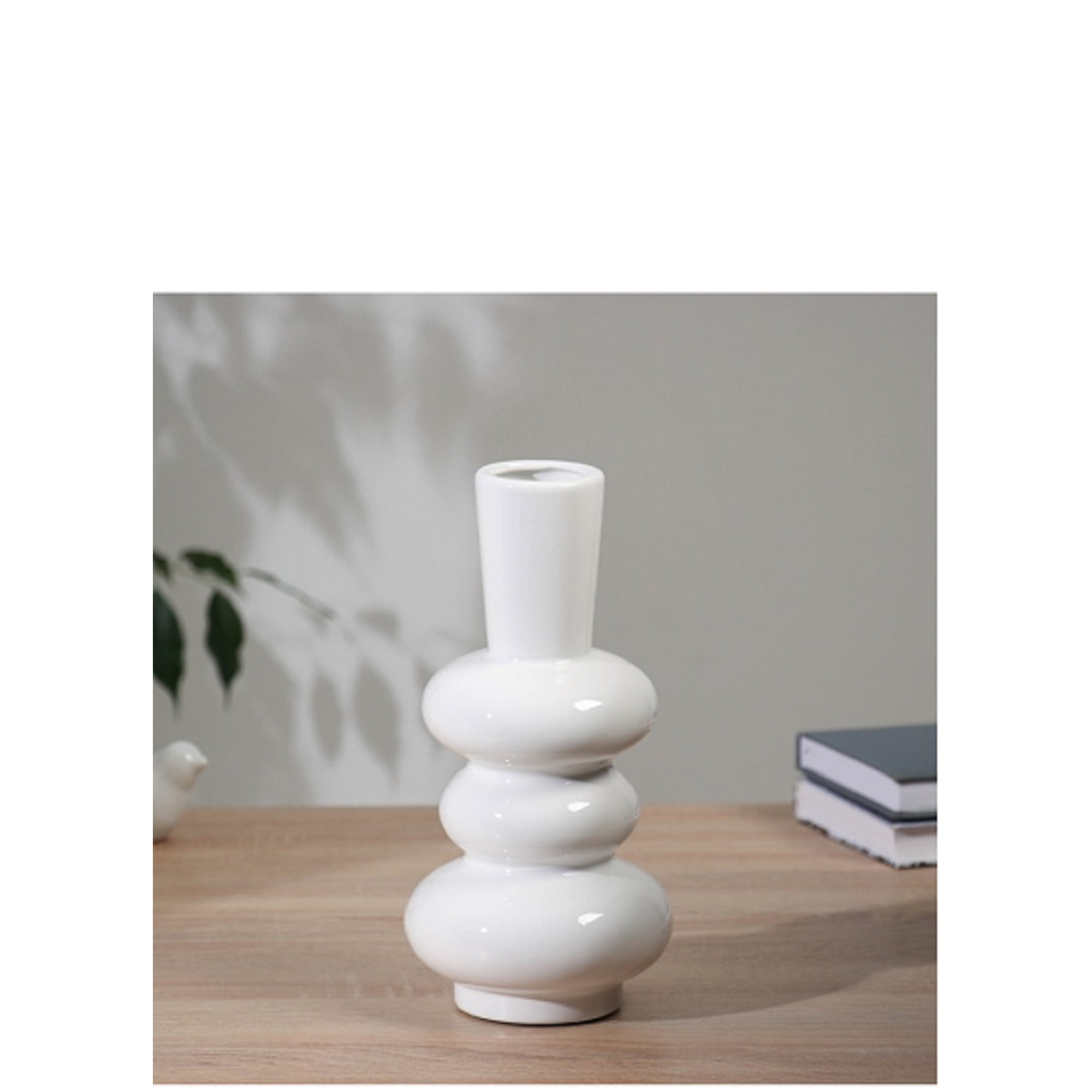 Mc Group - Jarrón De Mesa Decorativo De Cerámica Blanco “grayson Anillos”