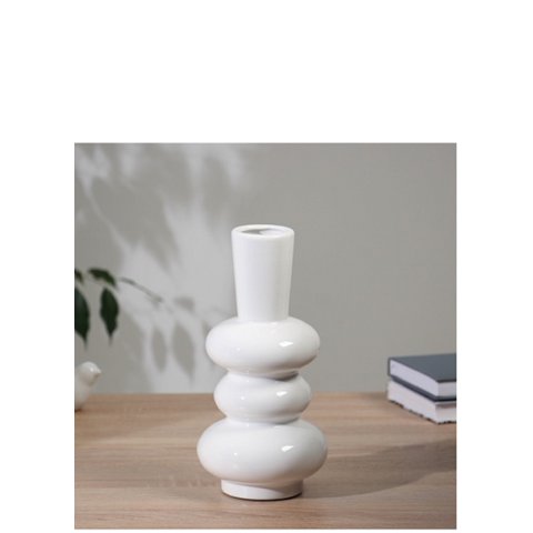 Mc Group - Jarrón De Mesa Decorativo De Cerámica Blanco “Grayson Anillos”